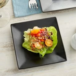 Acopa 6" Matte Black Square Stoneware Plate - 36/Case