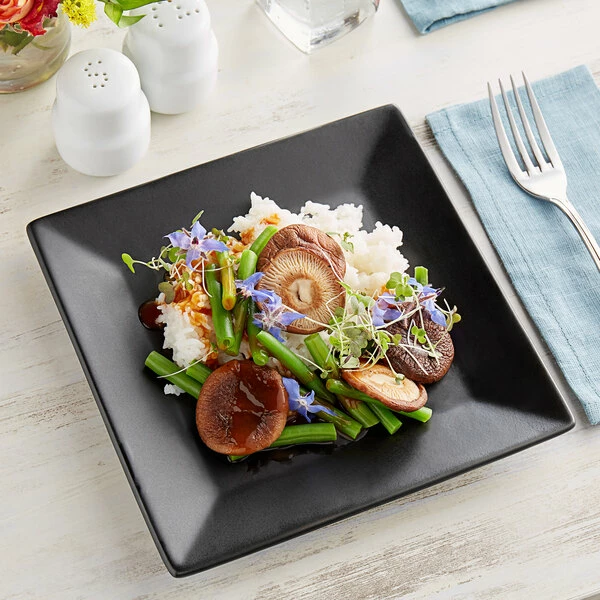 Acopa 8" Matte Black Square Stoneware Plate - 24/Case 1 Acopa 8" Matte Black Square Stoneware Plate - 24/Case
