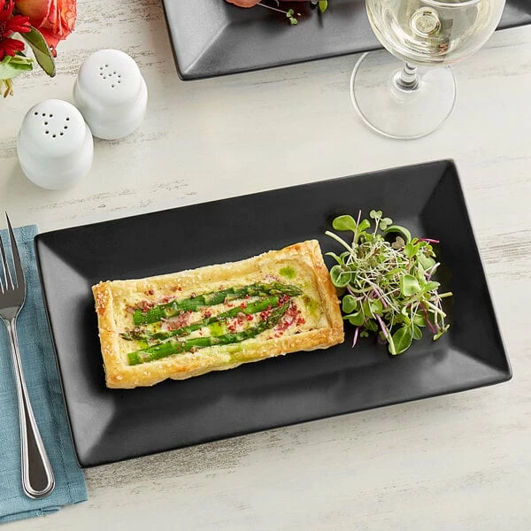 Acopa 11 1/2" X 6 1/4" Matte Black Rectangular Stoneware Platter - 12/Case 1 Acopa 11 1/2" X 6 1/4" Matte Black Rectangular Stoneware Platter - 12/Case