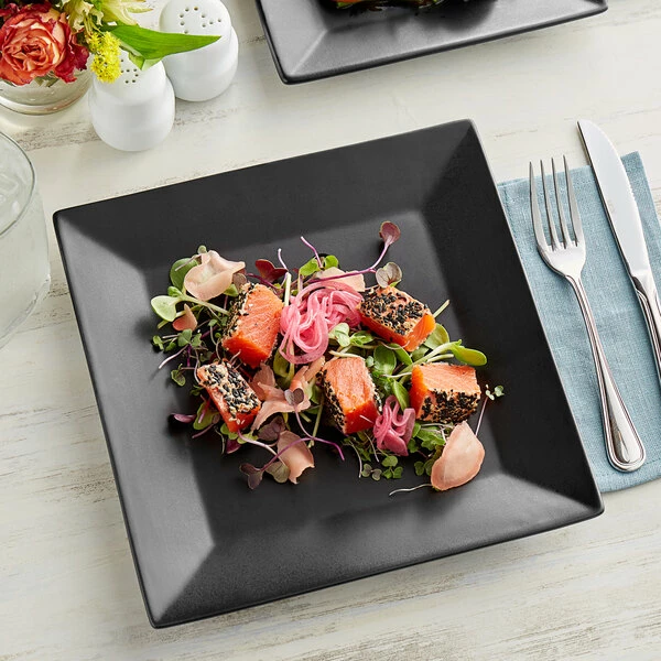Acopa 10" Matte Black Square Stoneware Plate - 12/Case 1 Acopa 10" Matte Black Square Stoneware Plate - 12/Case