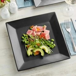 Acopa 11 1/4" Matte Black Square Stoneware Plate - 6/Case