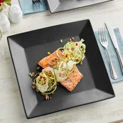 Acopa 12" Matte Black Square Stoneware Plate - 6/Case
