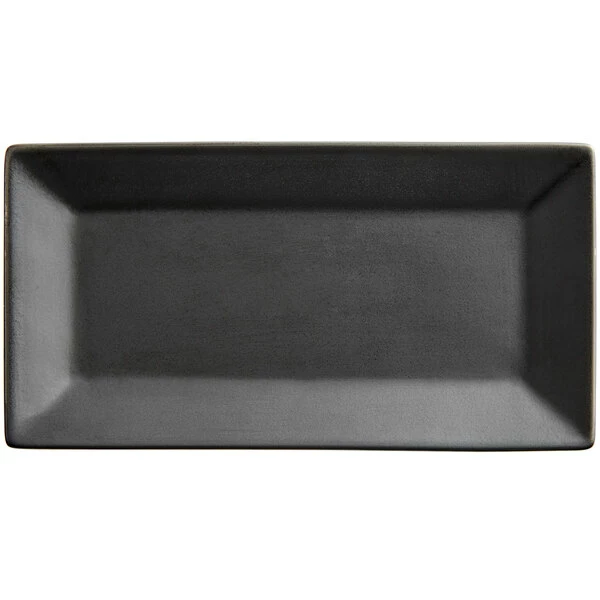Acopa 8 1/2" X 4 1/2" Matte Black Rectangular Stoneware Platter - 6/Pack 2 Acopa 8 1/2" X 4 1/2" Matte Black Rectangular Stoneware Platter - 6/Pack - Image 2