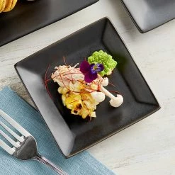 Acopa 4" Matte Black Square Stoneware Plate - 12/Pack