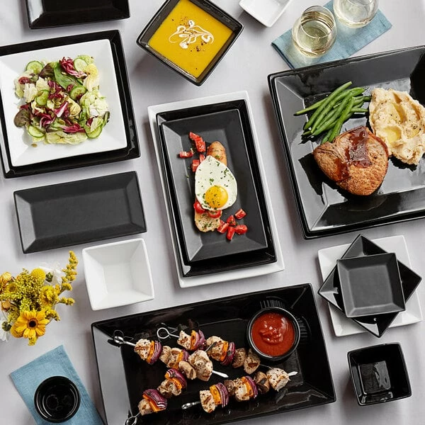 Acopa 11 1/2" X 6 1/4" Matte Black Rectangular Stoneware Platter - 12/Case 5 Acopa 11 1/2" X 6 1/4" Matte Black Rectangular Stoneware Platter - 12/Case - Image 5