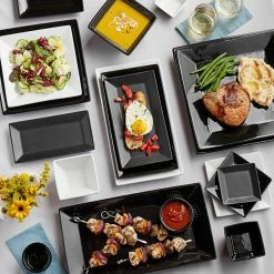 Acopa 11 1/4" Glossy Black Square Stoneware Plate - 6/Case -Rak Porcelain shop 2175566