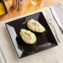 Acopa 8" Glossy Black Square Stoneware Plate - 4/Pack