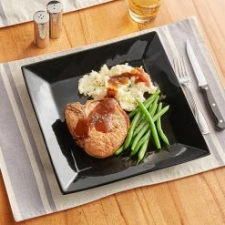 Acopa 11 1/4" Glossy Black Square Stoneware Plate - 3/Pack