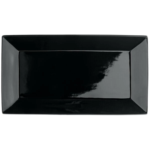 Acopa 14 1/2" X 8 1/4" Glossy Black Rectangular Stoneware Platter - 3/Pack 2 Acopa 14 1/2" X 8 1/4" Glossy Black Rectangular Stoneware Platter - 3/Pack - Image 2