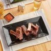 Acopa 14 1/2" X 8 1/4" Glossy Black Rectangular Stoneware Platter - 3/Pack