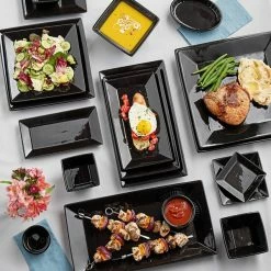 Acopa 13" X 7 1/4" Glossy Black Rectangular Stoneware Platter - 3/Pack -Rak Porcelain shop 2184532