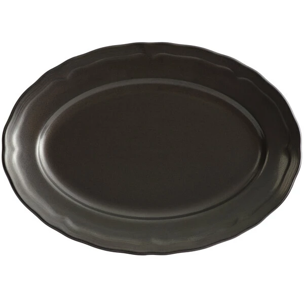 Sample - Acopa Condesa 11 1/2" X 8 1/4" Matte Finish Armor Gray Scalloped Wide Rim Porcelain Platter 2 Sample - Acopa Condesa 11 1/2" X 8 1/4" Matte Finish Armor Gray Scalloped Wide Rim Porcelain Platter - Image 2