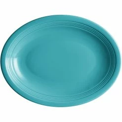 Acopa Capri 11 1/2" X 8 3/4" Caribbean Turquoise Oval Stoneware Coupe Platter - 12/Case -Rak Porcelain shop 2222379