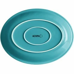 Acopa Capri 13 3/4" X 10 1/2" Caribbean Turquoise Oval Stoneware Coupe Platter - 12/Case -Rak Porcelain shop 2222394