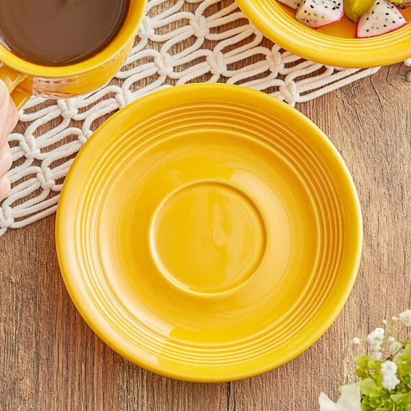 Acopa Capri 6" Mango Orange Stoneware Saucer - 36/Case 1 Acopa Capri 6" Mango Orange Stoneware Saucer - 36/Case