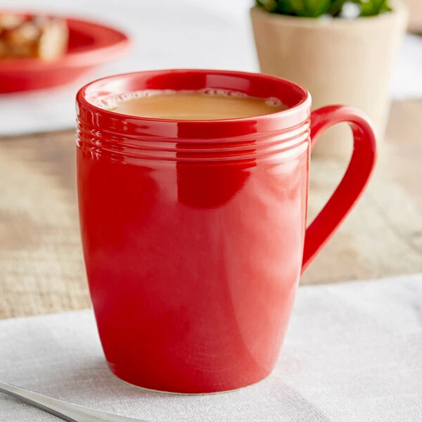 Acopa Capri 12 Oz. Passion Fruit Red Stoneware Mug - 12/Pack 1 Acopa Capri 12 Oz. Passion Fruit Red Stoneware Mug - 12/Pack