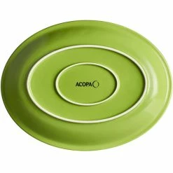 Acopa Capri 13 3/4" X 10 1/2" Bamboo Green Oval Stoneware Coupe Platter - 12/Case -Rak Porcelain shop 2223570