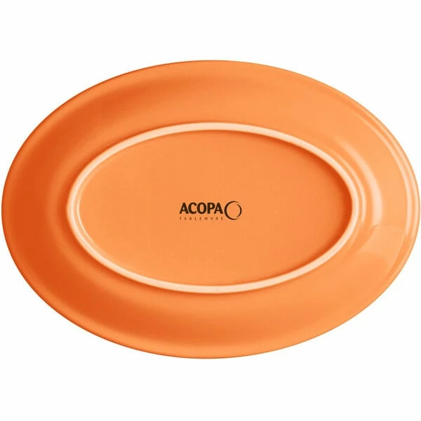 Acopa Capri 9 3/4" X 7" Valencia Orange Oval Stoneware Coupe Platter - 12/Case 3 Acopa Capri 9 3/4" X 7" Valencia Orange Oval Stoneware Coupe Platter - 12/Case - Image 3