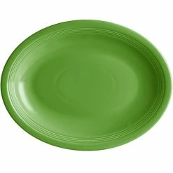 Acopa Capri 13 3/4" X 10 1/2" Palm Green Oval Stoneware Coupe Platter - 12/Case
