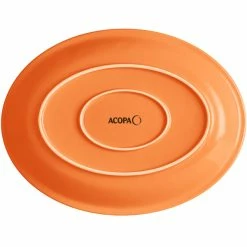 Acopa Capri 13 3/4" X 10 1/2" Valencia Orange Oval Stoneware Coupe Platter - 12/Case -Rak Porcelain shop 2227407