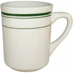International Tableware Verona 8.5 Oz. Ivory (American White) Stoneware Mug With Green Bands - 36/Case