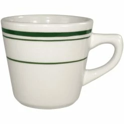 International Tableware Verona 7 Oz. Ivory (American White) Stoneware Tall Cup With Green Bands - 36/Case