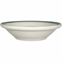 International Tableware Verona 5 Oz. Ivory (American White) Stoneware Fruit Bowl With Green Bands - 36/Case