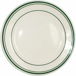 International Tableware Verona 5 1/2" Ivory (American White) Stoneware Plate With Green Bands - 36/Case