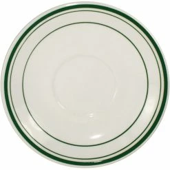 International Tableware Verona 6" Ivory (American White) Stoneware Saucer With Green Bands - 36/Case