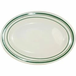 International Tableware Verona 7 1/8" X 4 1/2" Ivory (American White) Stoneware Platter With Green Bands - 36/Case