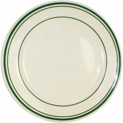 International Tableware Verona 10 1/4" Ivory (American White) Stoneware Plate With Green Bands - 12/Case