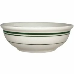 International Tableware Verona 10 Oz. Ivory (American White) Stoneware Nappie Bowl With Green Bands - 36/Case
