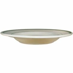 International Tableware Verona 20 Oz. Ivory (American White) Stoneware Pasta Bowl With Green Bands - 12/Case