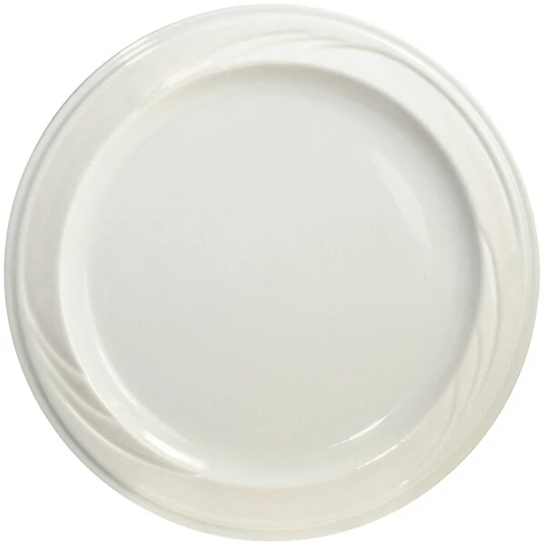 International Tableware York 7 1/4" Ivory (American White) Embossed Wide Rim Stoneware Plate - 36/Case 1 International Tableware York 7 1/4" Ivory (American White) Embossed Wide Rim Stoneware Plate - 36/Case
