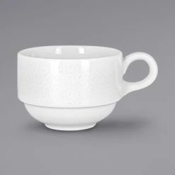 RAK Porcelain Choice 7.8 Oz. Ivory Embossed Porcelain Stackable Cup - 12/Case