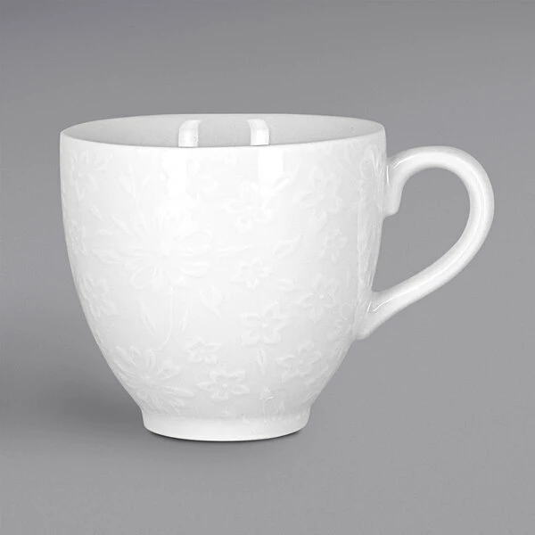 RAK Porcelain Blossom 9.5 Oz. Ivory Embossed Porcelain Coffee Cup - 12/Case 1 RAK Porcelain Blossom 9.5 Oz. Ivory Embossed Porcelain Coffee Cup - 12/Case
