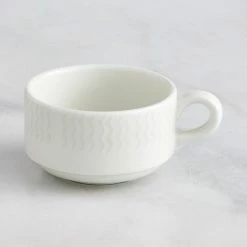 RAK Porcelain Leon 6.1 Oz. Ivory Embossed Porcelain Stackable Cup - 12/Case