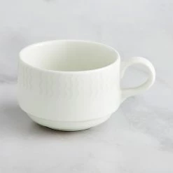 RAK Porcelain Leon 7.8 Oz. Ivory Embossed Porcelain Stackable Cup - 12/Case
