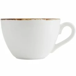 Fortessa Tableware Solutions Fortessa Salt TechnoCeram 10 Oz. Bright White China Cappuccino Cup With Earth Hue Rim - 24/Case