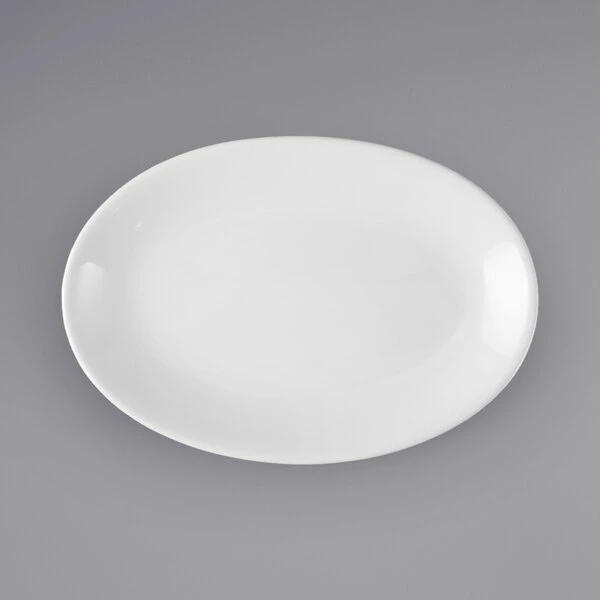 Acopa 13" X 10" Bright White Oval Coupe Stoneware Platter - 4/Pack 4 Acopa 13" X 10" Bright White Oval Coupe Stoneware Platter - 4/Pack - Image 4