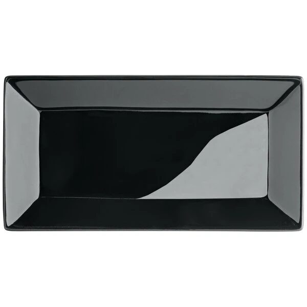 Acopa 8 1/2" X 4 1/2" Glossy Black Rectangular Stoneware Platter - 12/Case 2 Acopa 8 1/2" X 4 1/2" Glossy Black Rectangular Stoneware Platter - 12/Case - Image 2