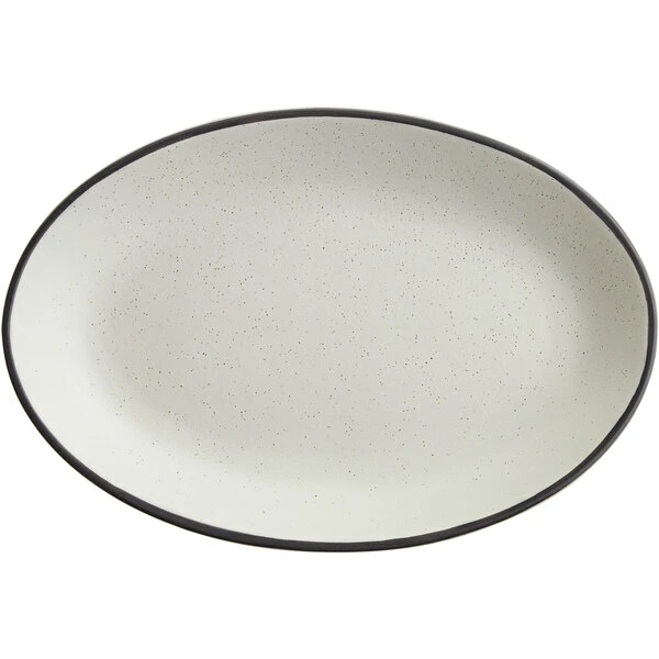 Acopa Embers 9 1/2" X 6 1/2" Grey Matte Coupe Stoneware Platter - 12/Case 2 Acopa Embers 9 1/2" X 6 1/2" Grey Matte Coupe Stoneware Platter - 12/Case - Image 2