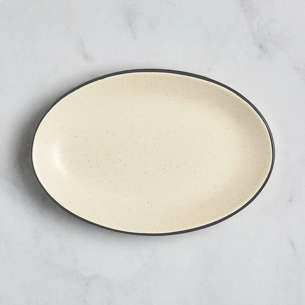 Acopa Embers 9 1/2" X 6 1/2" Cream White Matte Coupe Stoneware Platter - 12/Case 2 Acopa Embers 9 1/2" X 6 1/2" Cream White Matte Coupe Stoneware Platter - 12/Case - Image 2