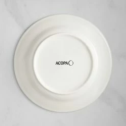 Sample - Acopa 10 1/2" Ivory (American White) Stoneware Wide Rim Plate With Green Bands -Rak Porcelain shop 2323575