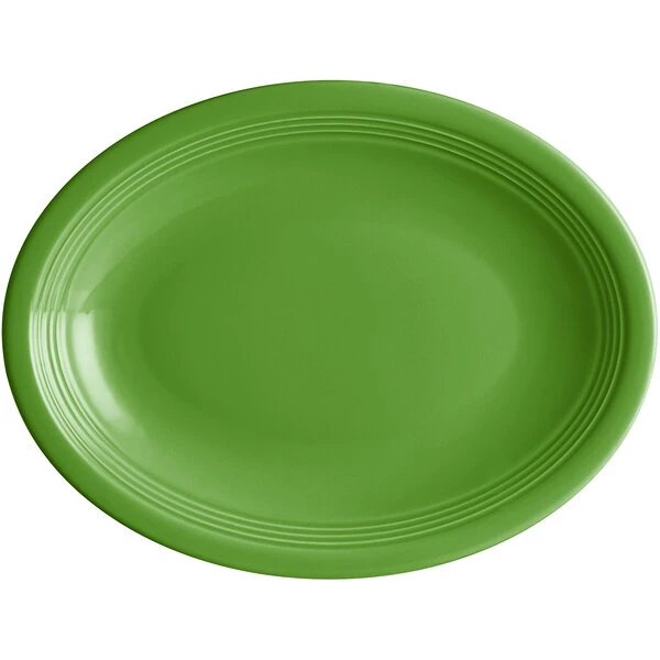 Sample - Acopa Capri 11 1/2" X 8 3/4" Palm Green Oval Stoneware Coupe Platter 2 Sample - Acopa Capri 11 1/2" X 8 3/4" Palm Green Oval Stoneware Coupe Platter - Image 2