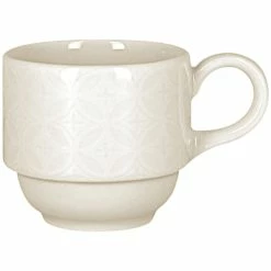 RAK Porcelain Lace 3.05 Oz. Ivory Embossed Porcelain Stackable Cup - 12/Case