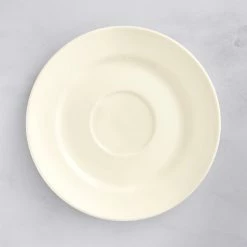 Oneida Verge By 1880 Hospitality L5800000570S 6 1/4" Warm White Porcelain Soup Cup Saucer - 48/Case