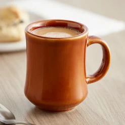 Acopa 7 Oz. Brown Princess Bell Shaped Stoneware Coffee Mug - 36/Case