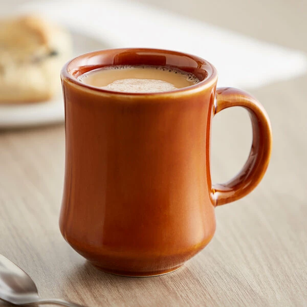 Acopa 7 Oz. Brown Princess Bell Shaped Stoneware Coffee Mug - 36/Case 1 Acopa 7 Oz. Brown Princess Bell Shaped Stoneware Coffee Mug - 36/Case