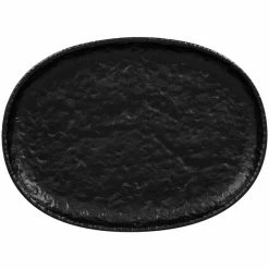 RAK Porcelain Roks 11" X 8 1/16" Black Oval Porcelain Coupe Platter - 6/Case